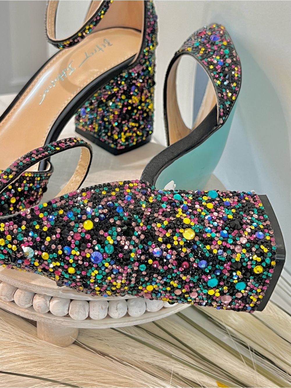Betsey Johnson Black Multicolor Beaded Block Heel - Picture 7 of 16